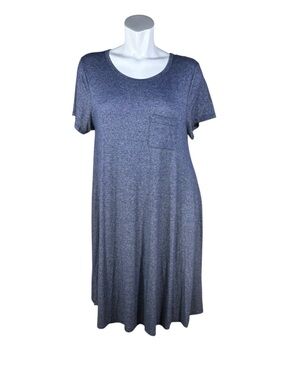 LuLaRoe Maxi Scoop Neck Dress Heathered Blue High Low Hemline One Pocket Large
